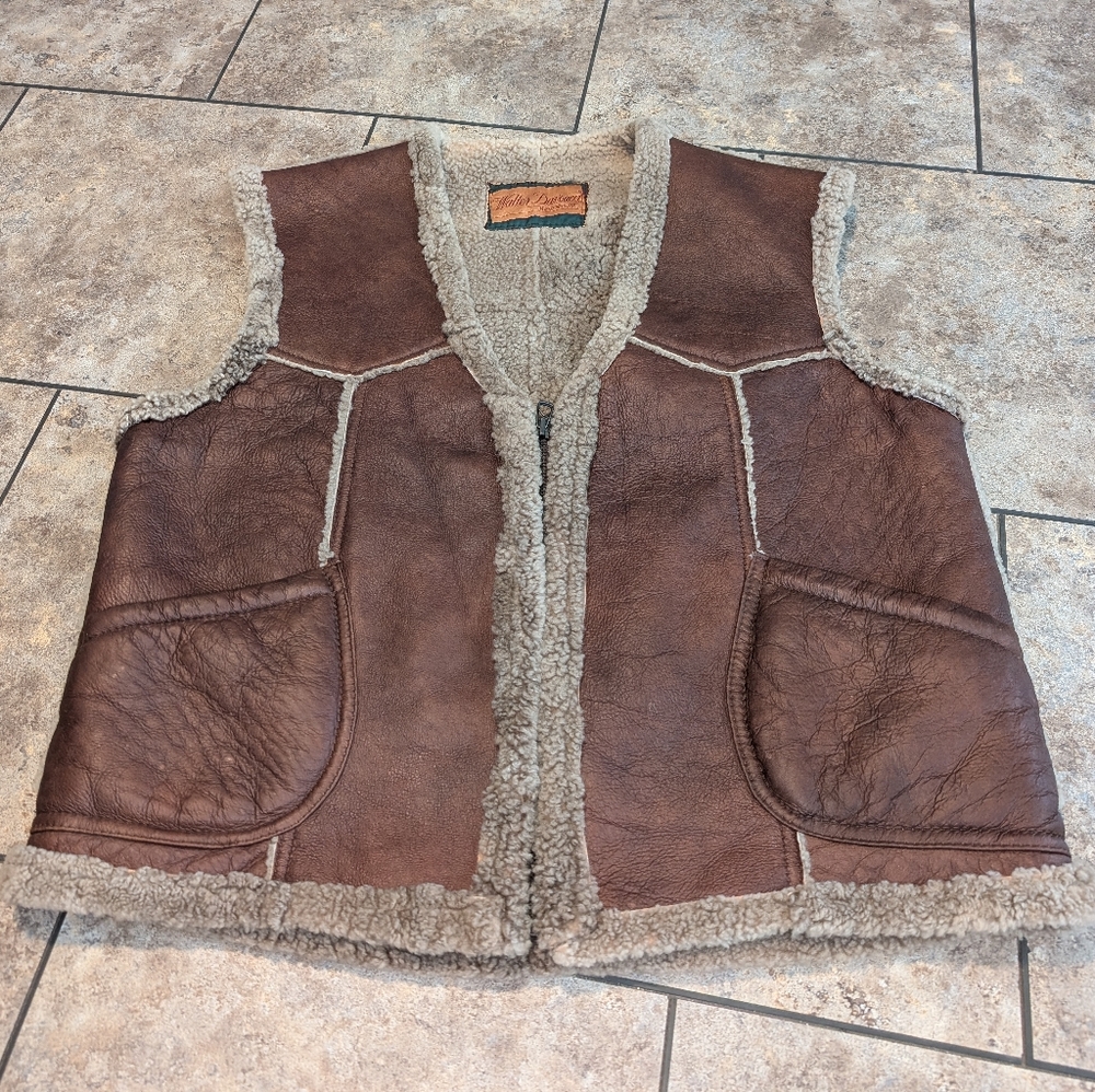 Walter Davoucci Shearling Vintage Leather Vest Men's Xl